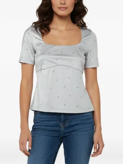 Pre-owned Chanel Monogram Short-sleeve Blouse In Gray