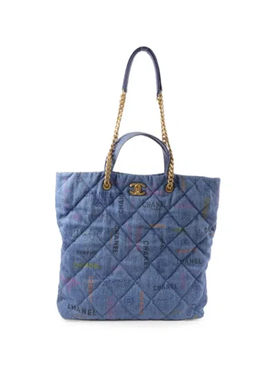 Pre-owned Chanel Mood Quilted Cc Turn-lock Tote Bag In Blue