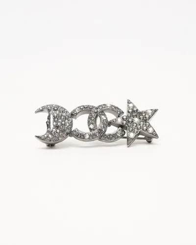 Pre-owned Chanel Moon & Star Rhinestone Brooch
