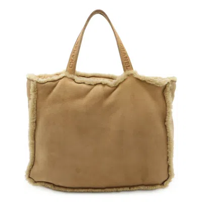 Pre-owned Chanel Mouton Beige Black Suede Handbag Tote Bag ()