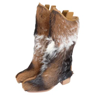 Pre-owned Chanel M�tiers D'art 2014 Speckled Ponyhair Fur Boots (38.5) In Brown