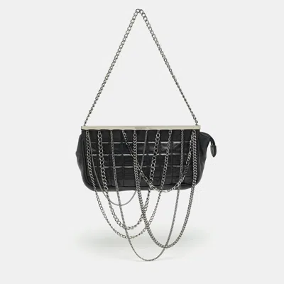 Pre-owned Chanel Multi Chain Black Choco Bar Quilted Leather Frame Clutch