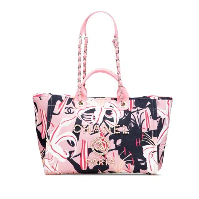 Pre-owned Chanel Multi-color Pink Velvet Leather Handbag Pouch Tote Bag ()