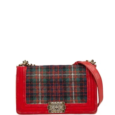 Pre-owned Chanel Multi-color Red Color Wool Leather Leather Shoulder Bag ()