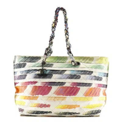 Pre-owned Chanel Multi-color White Canvas Tote Bag ()