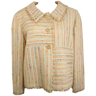 Pre-owned Chanel Multi Coloured 3/4 Sleeves Tweed Jacket In Sand