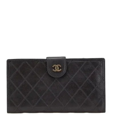 Pre-owned Chanel Multi Leather Long Wallet (bi-fold) () In Black