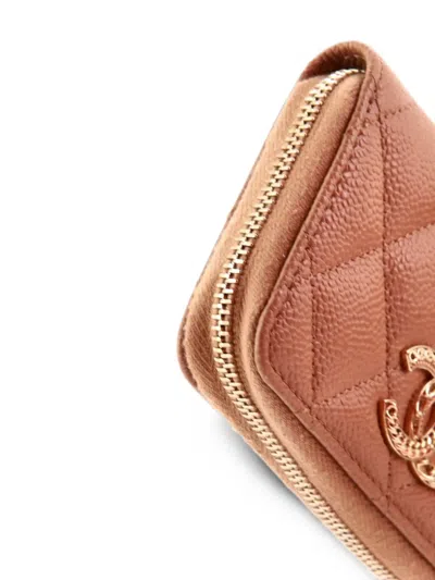 Pre-owned Chanel Multichain Cc Zip Coin Purse Quilted Caviar Small Wallets In Neutrals