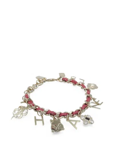 Pre-owned Chanel Multi-charm Leather-intertwined Bracelet In Gold