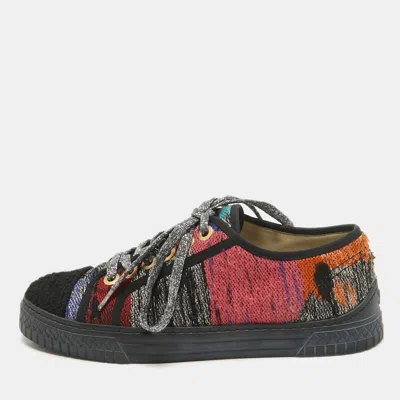 Pre-owned Chanel Multicolor Canvas And Tweed Lace Up Sneakers Size 37