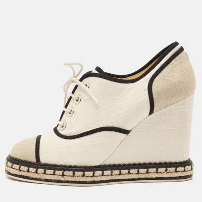 Pre-owned Chanel Multicolor Canvas Cc Wedge Sneakers Size 39.5