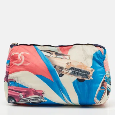 Pre-owned Chanel Multicolor Car Printed Fabric Cosmetic Pouch
