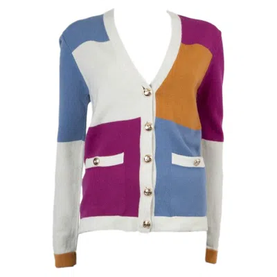 Pre-owned Chanel Multicolor Cashmere 2020 20k Colorblock Cardigan Sweater 36 Xs In Gray