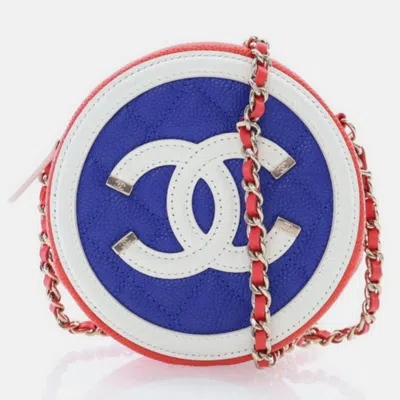 Pre-owned Chanel Multicolor Caviar Round Filigree Clutch With Chain