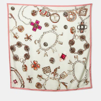 Pre-owned Chanel Multicolor Cc Chain Link Print Silk Square Scarf