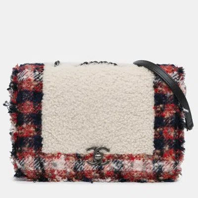 Pre-owned Chanel Multicolor Cc Tweed And Shearling Single Flap
