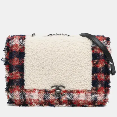 Pre-owned Chanel Multicolor Cc Tweed And Shearling Single Flap