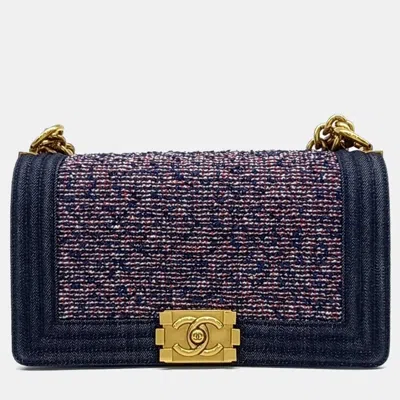 Pre-owned Chanel Multicolor Denim Tweed And Leather Medium Boy Bag