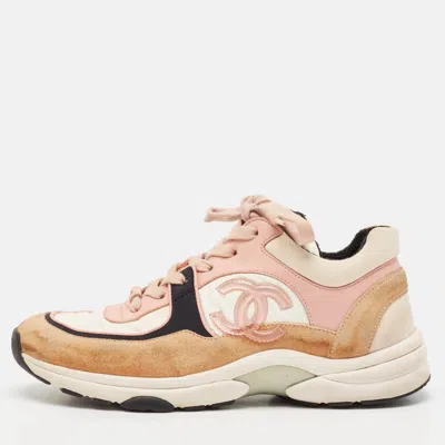 Pre-owned Chanel Multicolor Fabric And Leather Cc Lace Up Sneakers Size 37.5