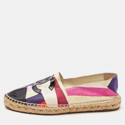 Pre-owned Chanel Multicolor Fabric And Patent Leather Cap Toe Espadrille Flats Size 39