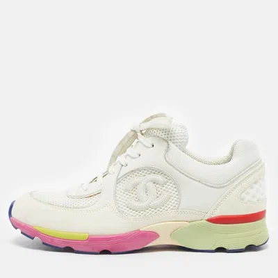 Pre-owned Chanel Multicolor Fabric And Suede Cc Low Top Sneakers Size 38