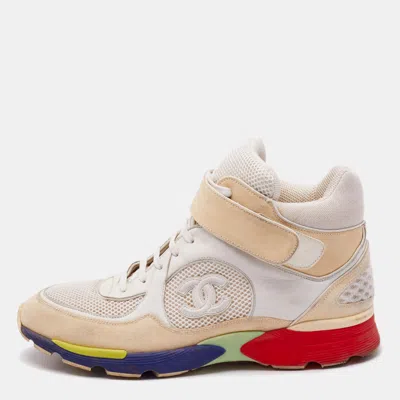 Pre-owned Chanel Multicolor Leather And Mesh Cc High Top Sneakers Size 44