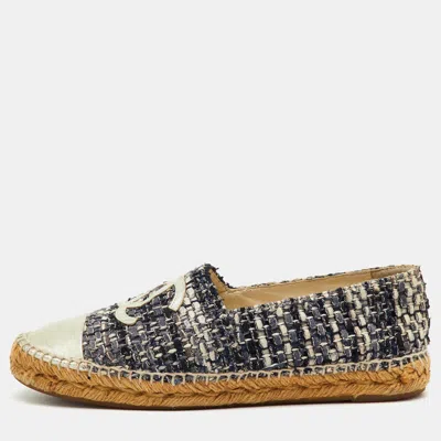 Pre-owned Chanel Multicolor Leather And Tweed Cc Cap Toe Espadrille Flats Size 39