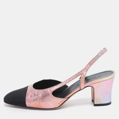 Pre-owned Chanel Multicolor Leather Cc Cap Toe Slingback Pumps Size 39