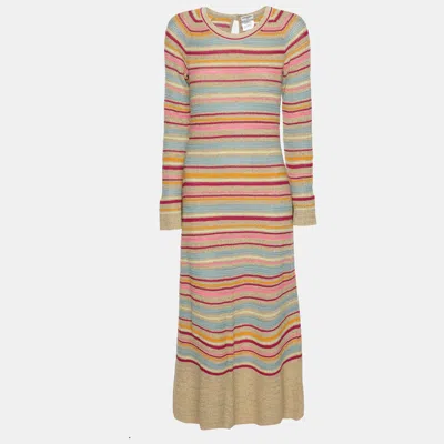 Pre-owned Chanel Multicolor Lurex Striped Knit Long Sleeve Dress M