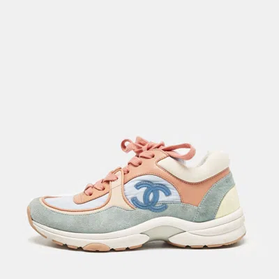 Pre-owned Chanel Multicolor Nylon And Leather Cc Logo Lace Up Sneakers Size 35