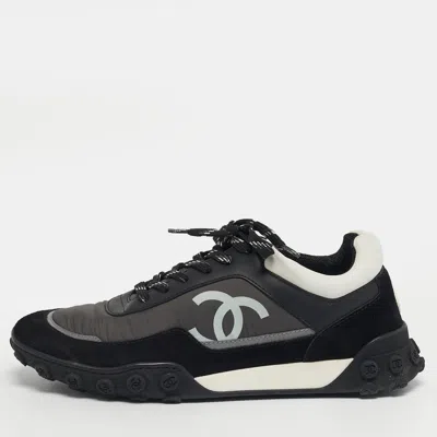 Pre-owned Chanel Multicolor Nylon And Suede Cc Low Top Sneakers Size 38.5