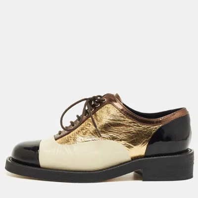 Pre-owned Chanel Multicolor Patent Leather Lace Up Oxfords Size 36