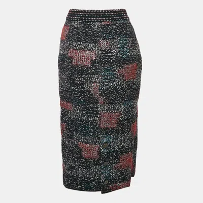 Pre-owned Chanel Multicolor Patterned Wool Blend Knit Midi Skirt M