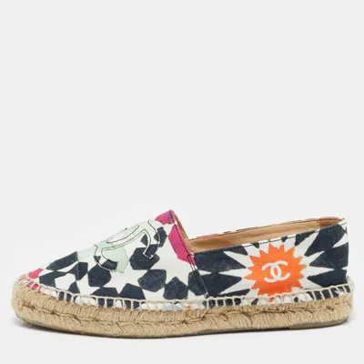 Pre-owned Chanel Multicolor Print Canvas Cc Espadrille Flats Size 39
