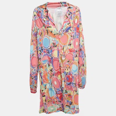 Pre-owned Chanel Multicolor Printed Jersey Full Sleeve Mini Dress L