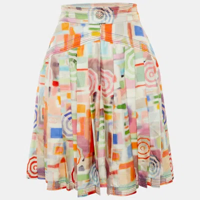 Pre-owned Chanel Multicolor Printed Silk Pleated Knee Length Skirt S