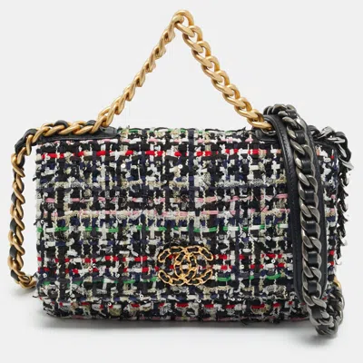 Pre-owned Chanel Multicolor Quilted Tweed 19 Wallet On Chain