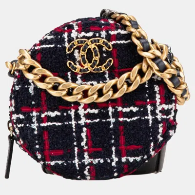 Pre-owned Chanel Multicolor Tweed 19 Round Clutch With Chain