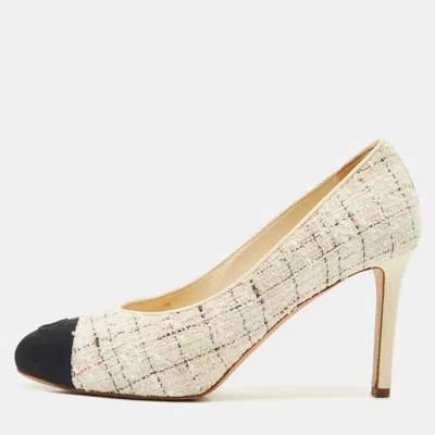 Pre-owned Chanel Multicolor Tweed And Leather Cc Cap Toe Pumps Size 39