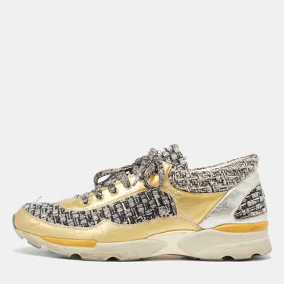 Pre-owned Chanel Multicolor Tweed And Leather Interlocking Sneakers Size 38
