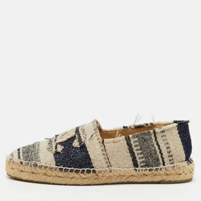 Pre-owned Chanel Multicolor Tweed Cc Espadrille Flats Size 38