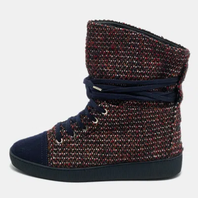 Pre-owned Chanel Multicolor Tweed Lace Wrap Ankle Boots Size 37.5