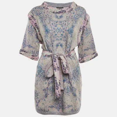 Pre-owned Chanel Multicolor Wool Blend Knit Sequin Detail Belted Mini Dress M