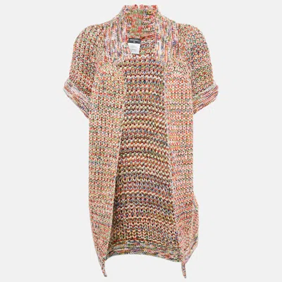 Pre-owned Chanel Multicolor Wool Open Front Long Cardigan S