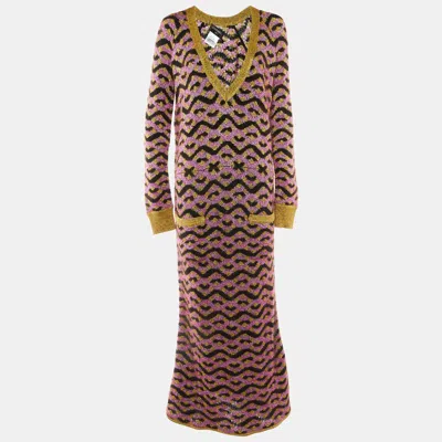 Pre-owned Chanel Multicolor Zig Zag Silk & Mohair Knit Maxi Dress M