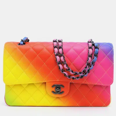 Pre-owned Chanel Multicolour Leather Rainbow Classic Double Flap Shoulder Bag In Multicolor