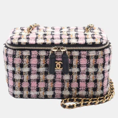 Pre-owned Chanel Multicolour Tweed Pearl Crush Vanity Case With Chain In Multicolor