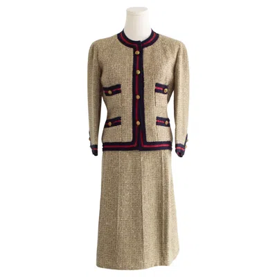 Pre-owned Chanel Museum  Haute Couture 1961 Coco Beige Red Blue Tweed Jacket Skirt Suit