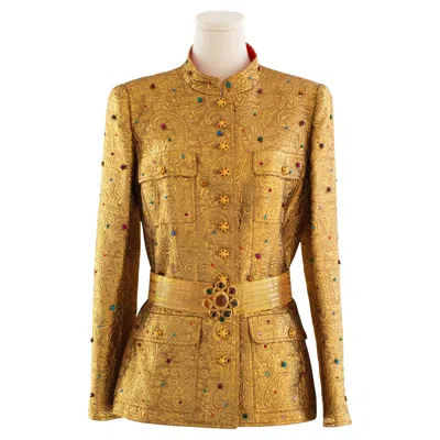 Pre-owned Chanel Museum  Vintage F/w 1996 Gold Brocade Mughal Jeweled Gripoix 96a Jacket In Brown