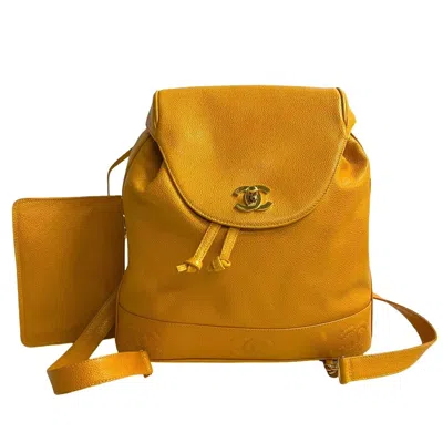 Pre-owned Chanel Mustard Yellow Grained Calfskin Backpack () In Multi